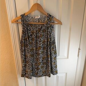 Simple Leaf Print Blouse - Black, White, Yellow